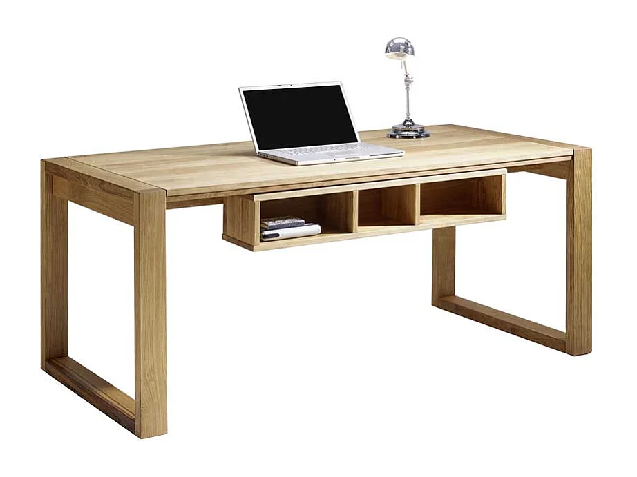 Schreibtisch aus Wildeiche Massivholz offene Fächer