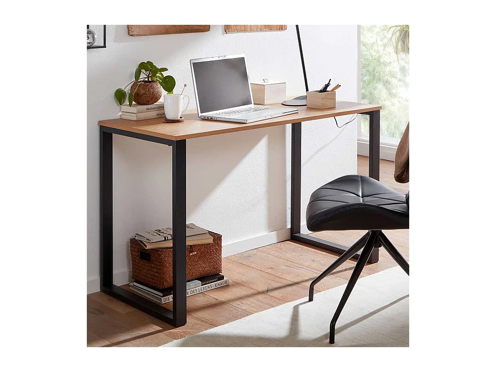 Laptopschreibtisch in Eichefarben & Schwarz Bügelgestell