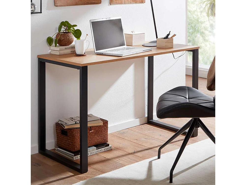 Laptopschreibtisch in Eichefarben & Schwarz Bügelgestell