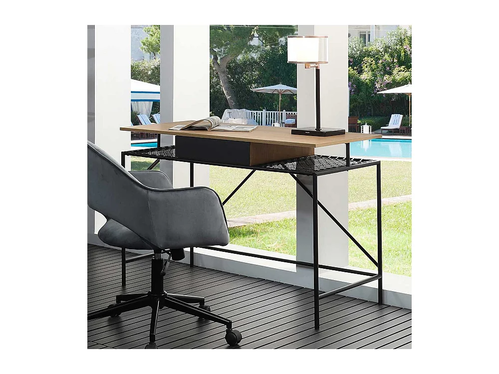 Design Schreibtisch in Holz Naturfarben Schwarz