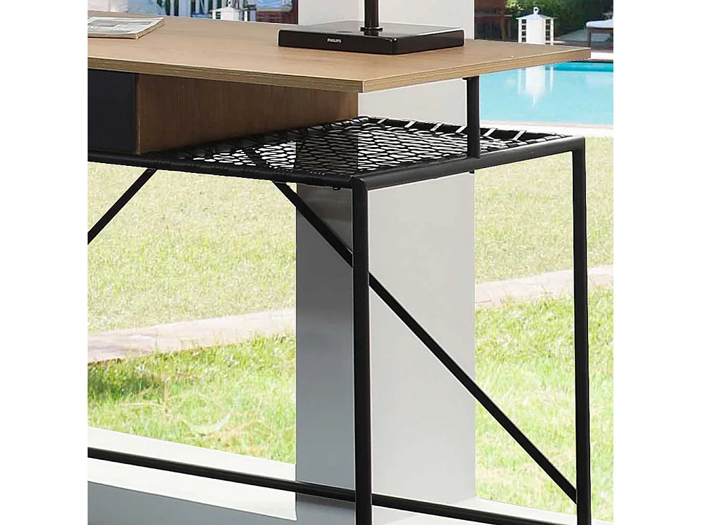 Design Schreibtisch in Holz Naturfarben Schwarz