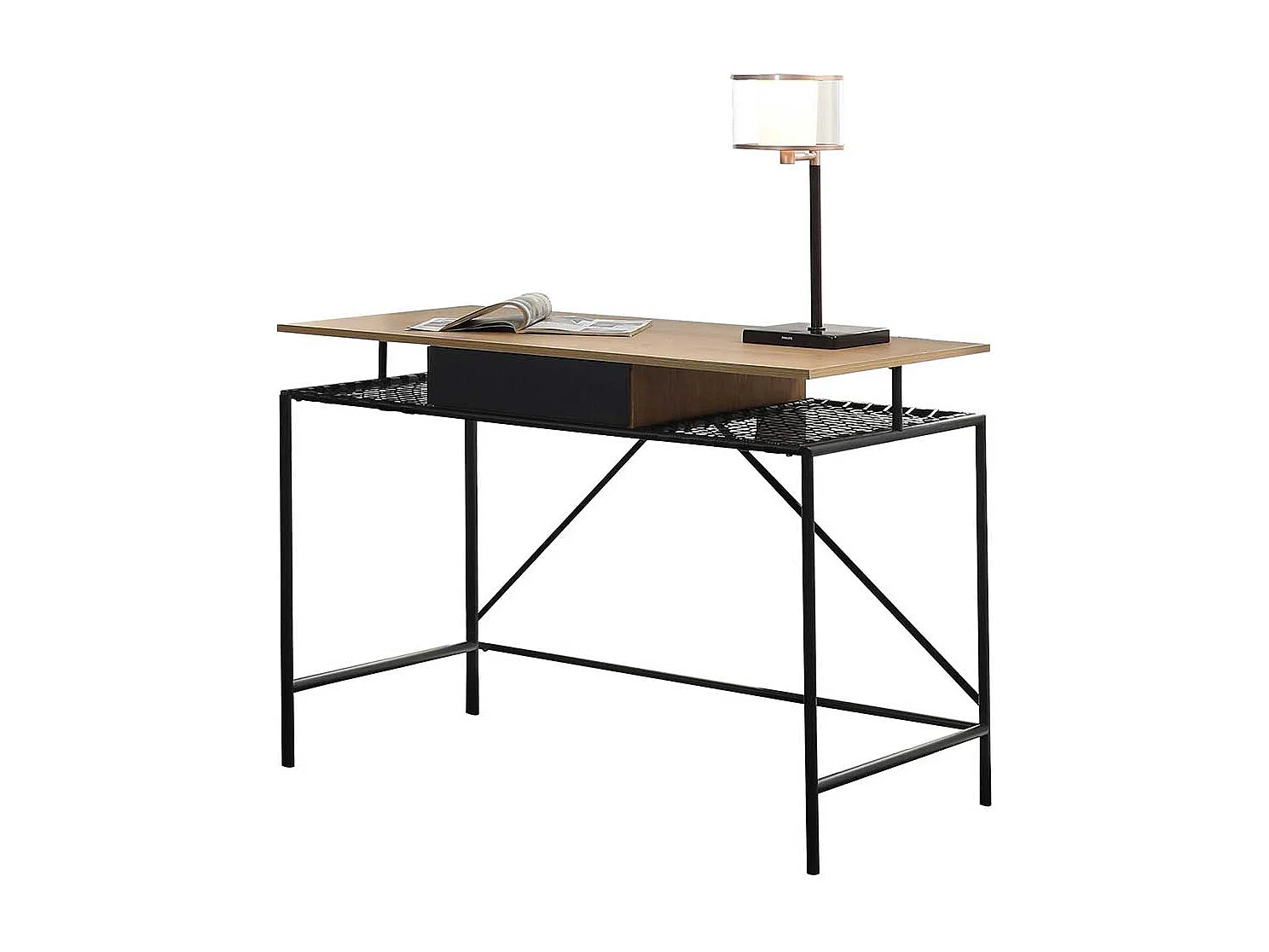 Design Schreibtisch in Holz Naturfarben Schwarz