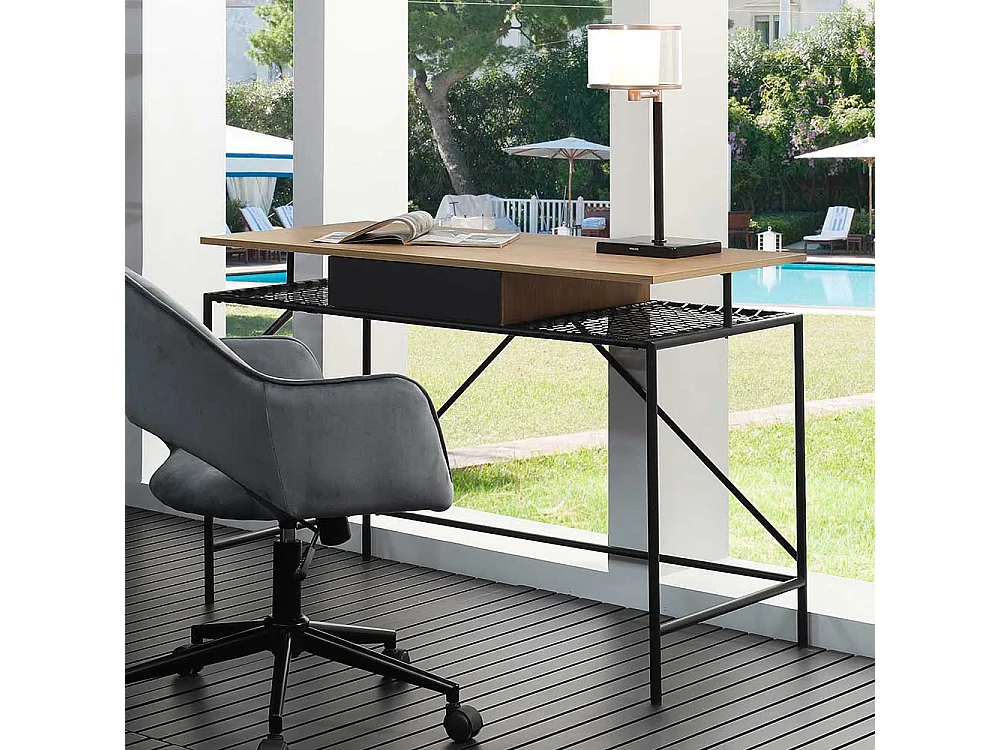 Design Schreibtisch in Holz Naturfarben Schwarz