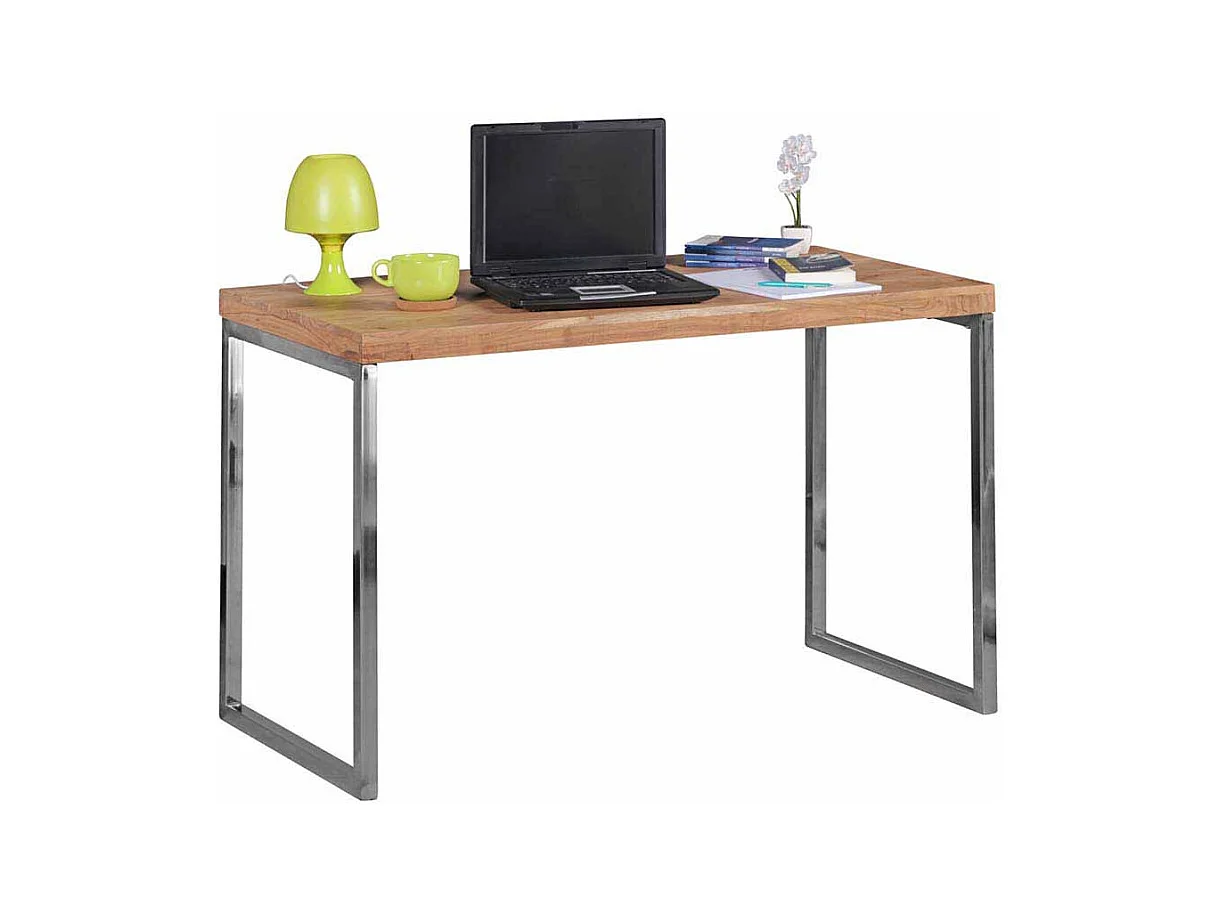 PC Tisch aus Akazie Massivholz Metall verchromt
