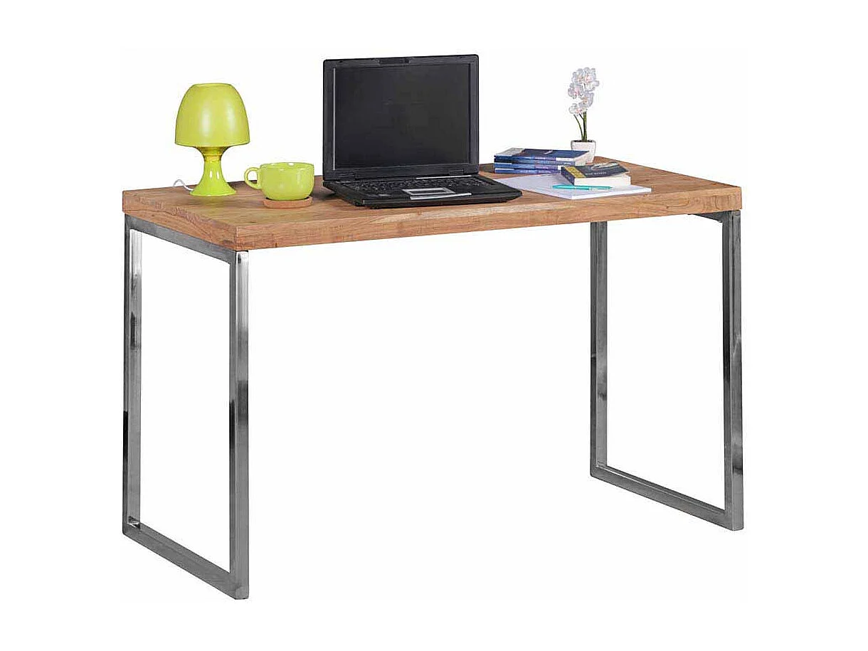 PC Tisch aus Akazie Massivholz Metall verchromt