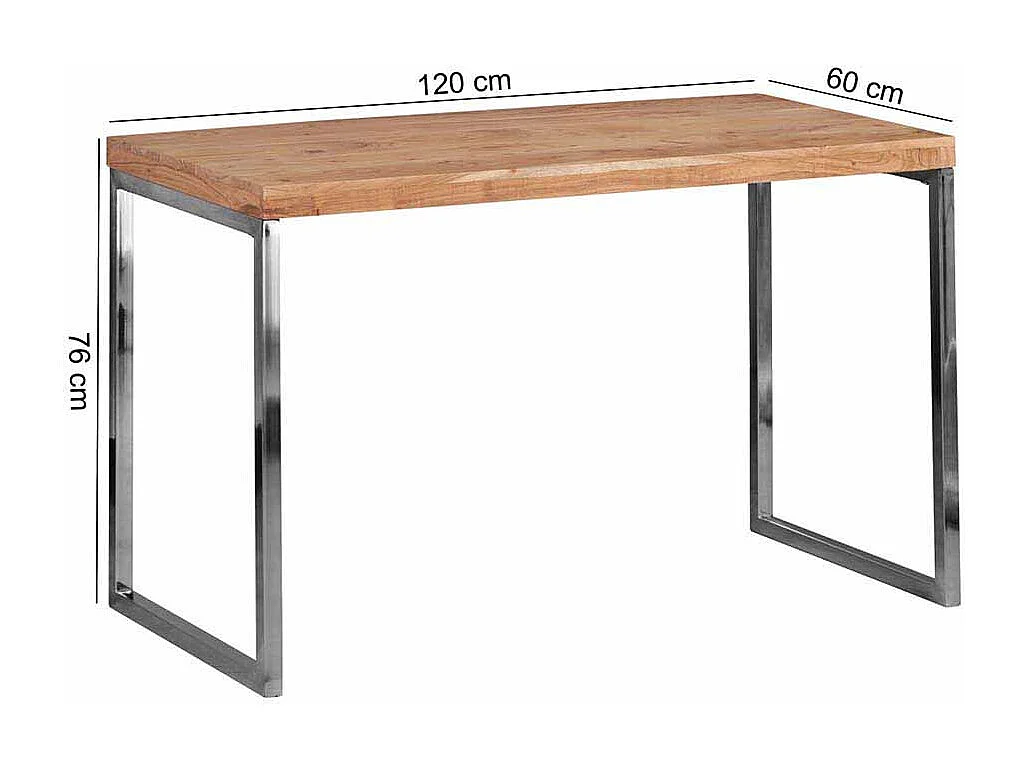 PC Tisch aus Akazie Massivholz Metall verchromt