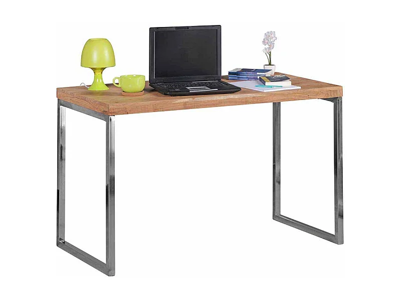 PC Tisch aus Akazie Massivholz Metall verchromt