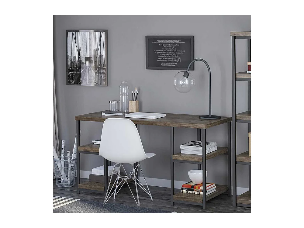 Industry Schreibtisch in Holzoptik Eiche verwittert Seitenregalen