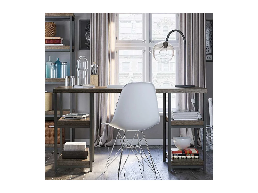 Industry Schreibtisch in Holzoptik Eiche verwittert Seitenregalen