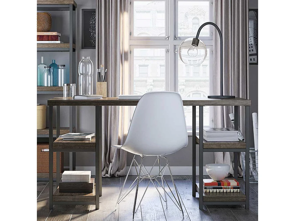 Industry Schreibtisch in Holzoptik Eiche verwittert Seitenregalen