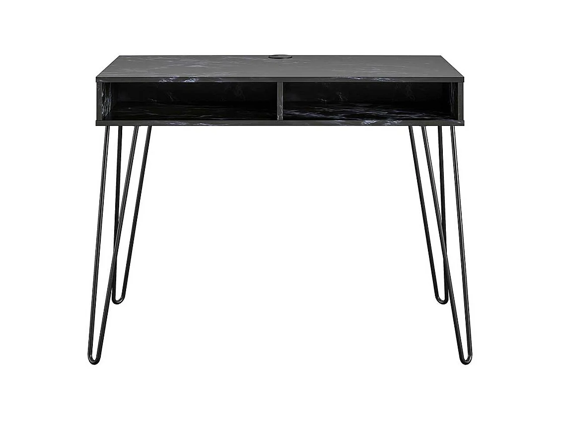 Designschreibtisch schwarz im Retrostil Staufach unter der Tischplatte