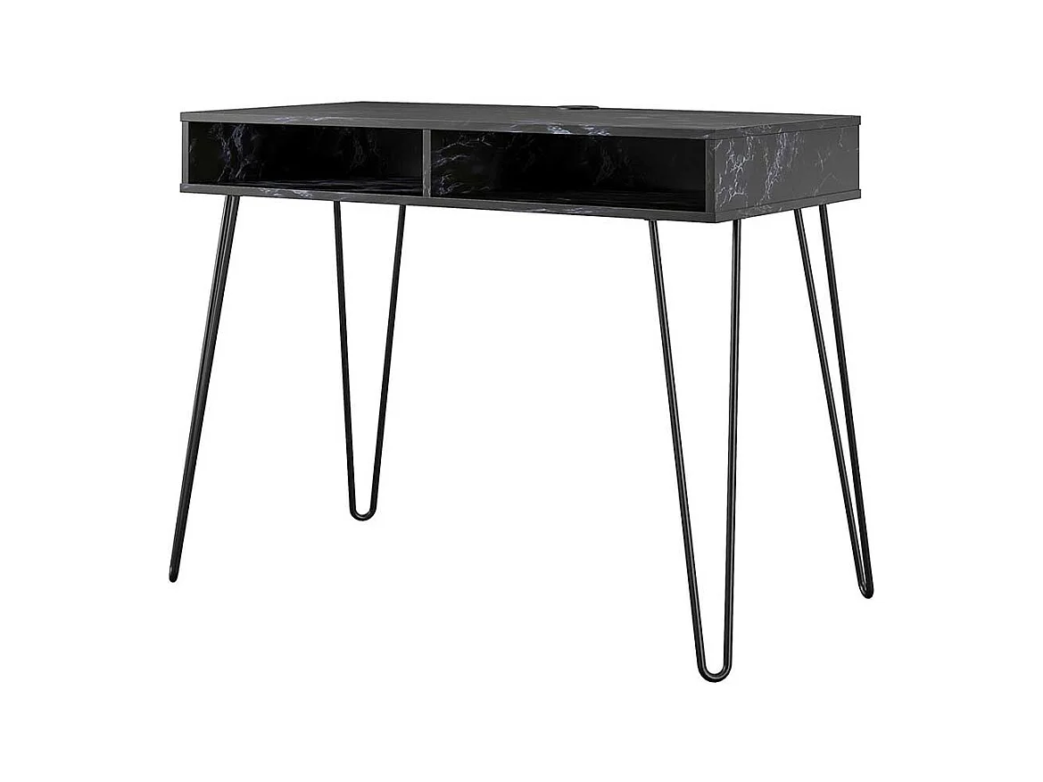 Designschreibtisch schwarz im Retrostil Staufach unter der Tischplatte