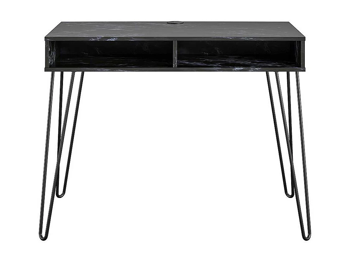 Designschreibtisch schwarz im Retrostil Staufach unter der Tischplatte