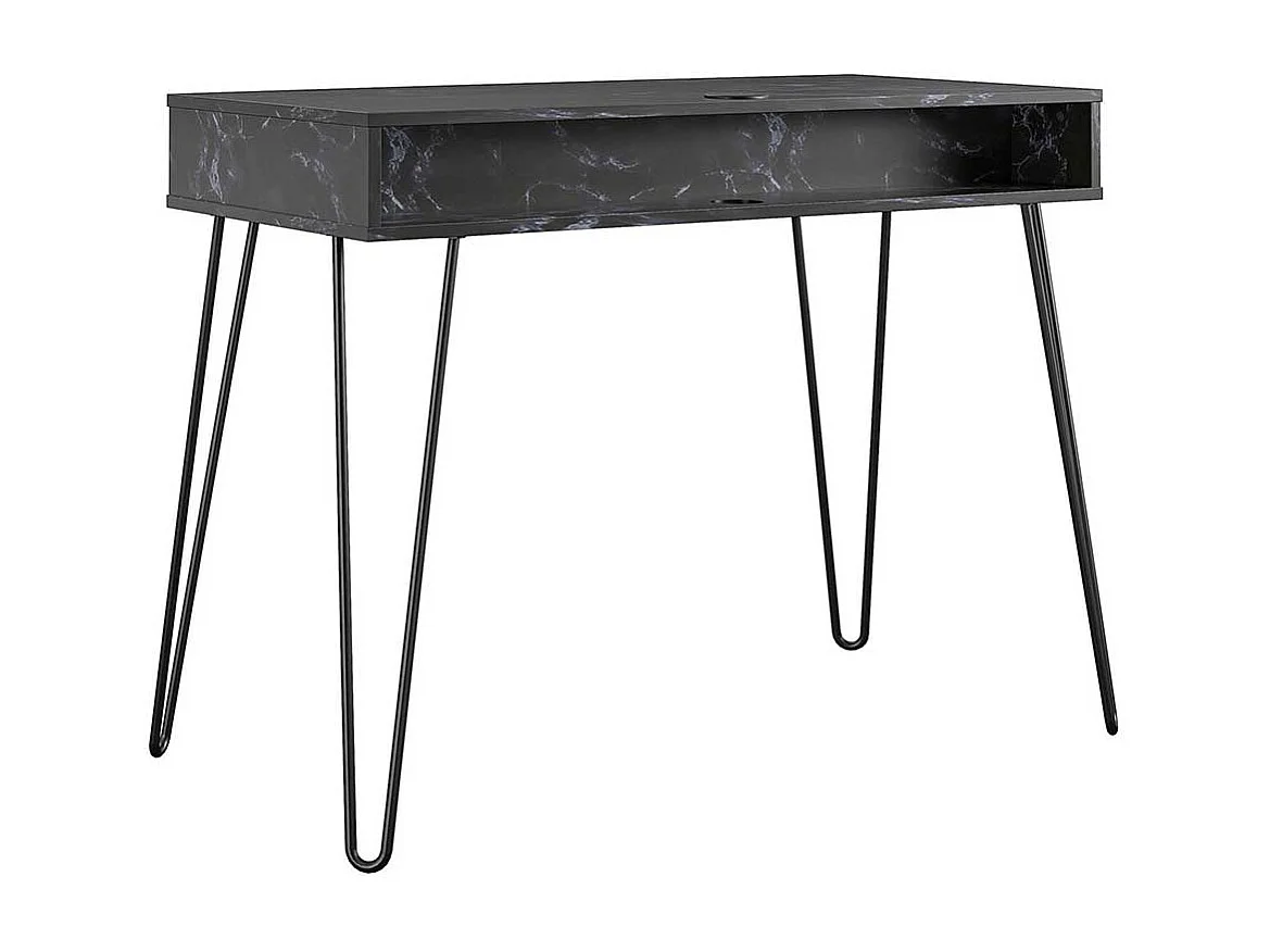 Designschreibtisch schwarz im Retrostil Staufach unter der Tischplatte