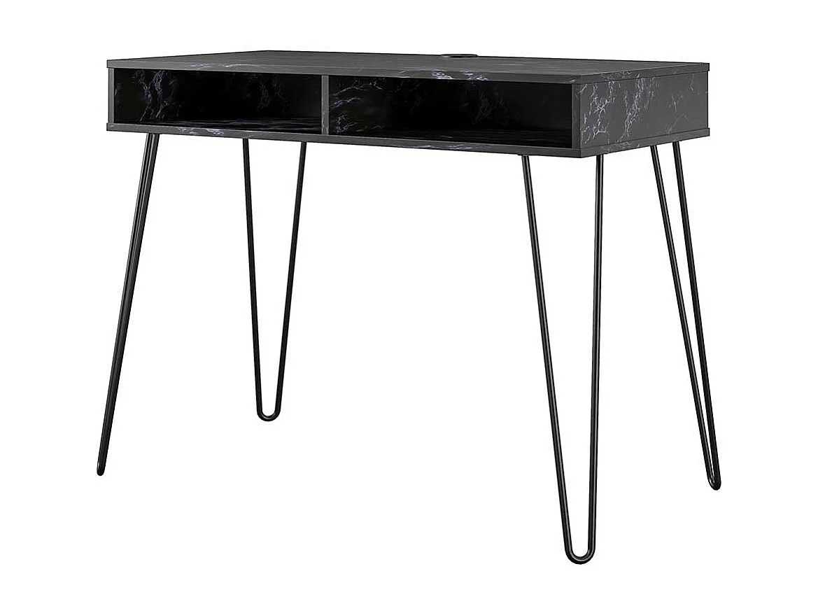 Designschreibtisch schwarz im Retrostil Staufach unter der Tischplatte