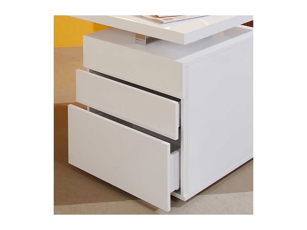 Hochglanz Schreibtisch in Weiß drei Schubladen