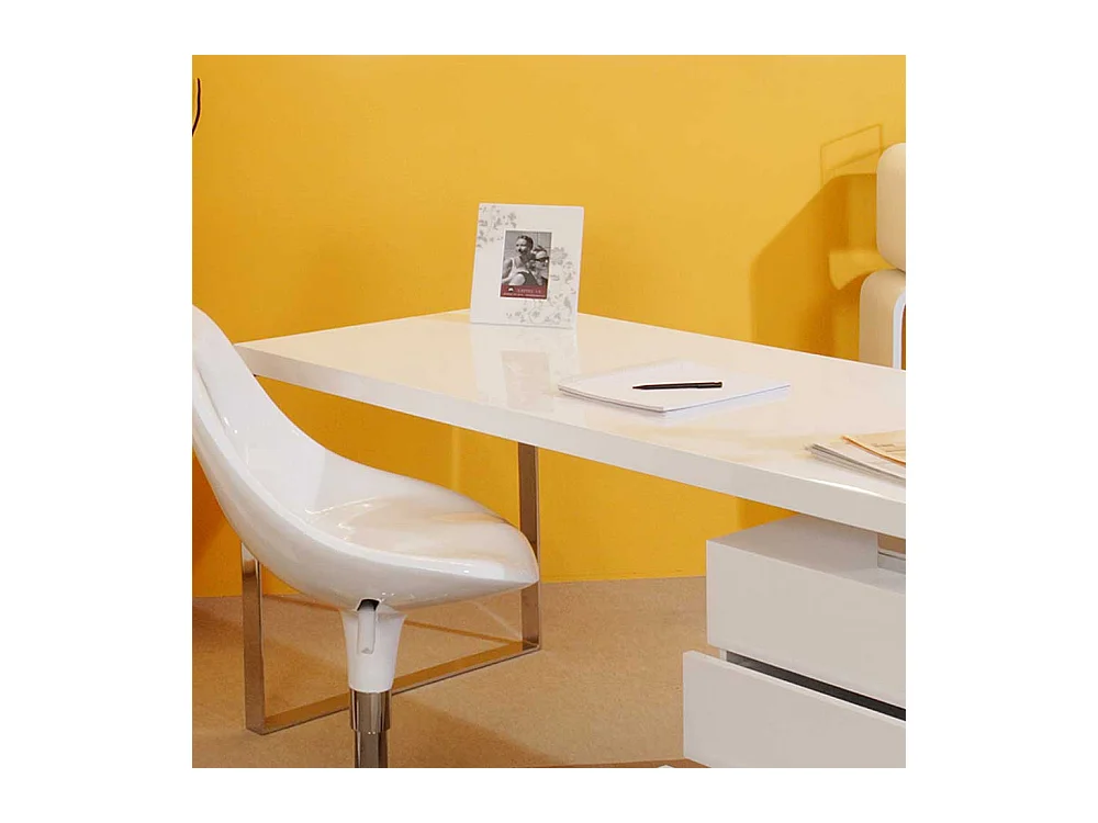 Hochglanz Schreibtisch in Weiß drei Schubladen