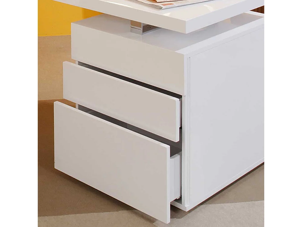 Hochglanz Schreibtisch in Weiß drei Schubladen