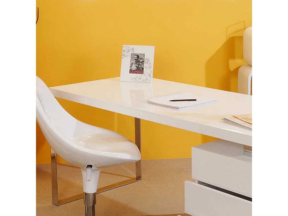 Hochglanz Schreibtisch in Weiß drei Schubladen