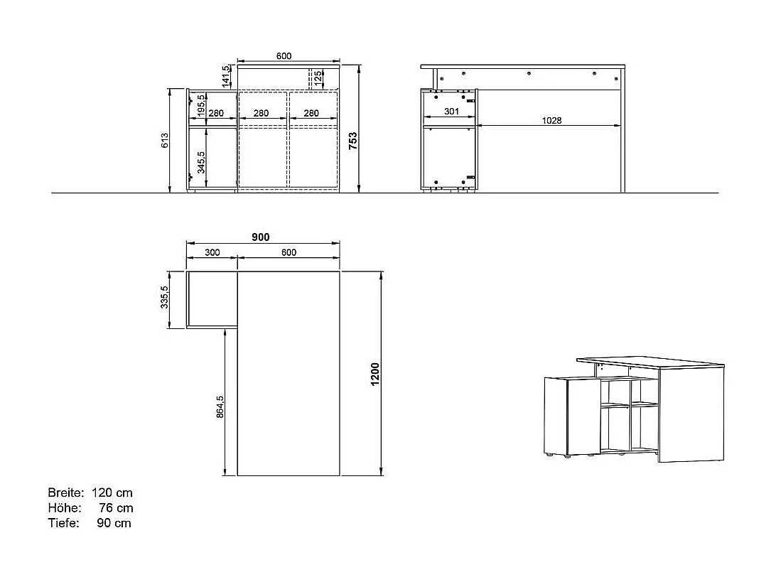 Schreibtisch Bürotisch mit Tür in Wildeichefarben