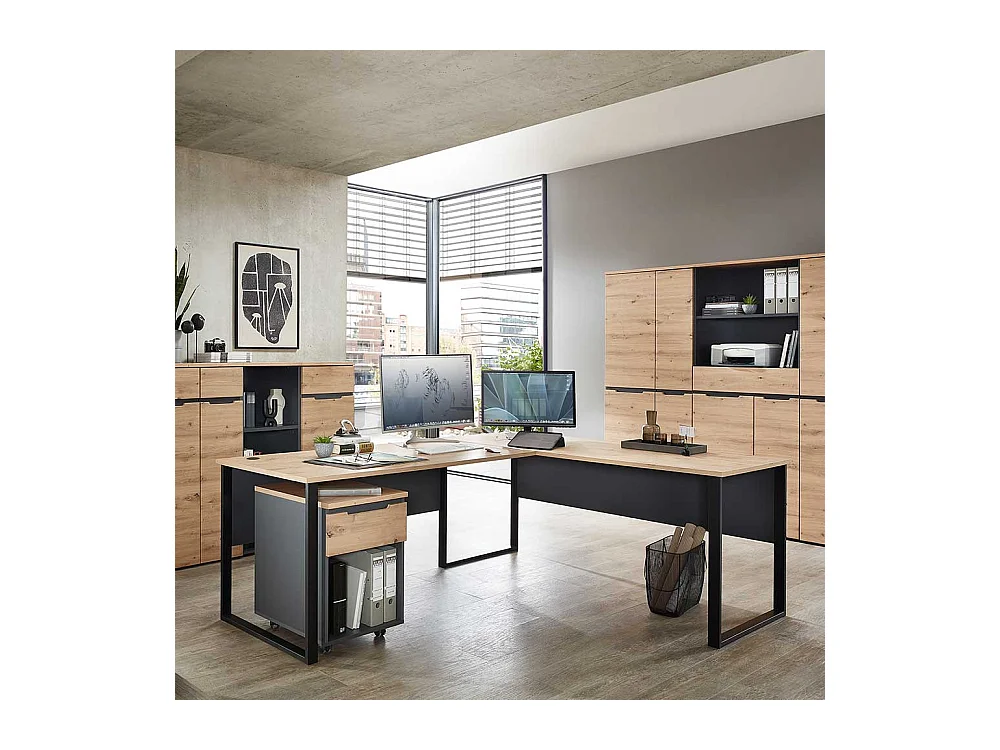 Winkelschreibtische modern in Wildeichefarben Dunkelgrau