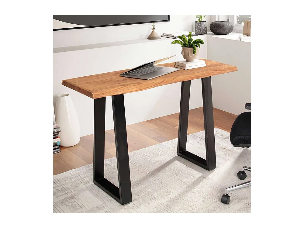 Bürotisch Laptopschreibtisch aus Akazie Massivholz mit Trapezgestell