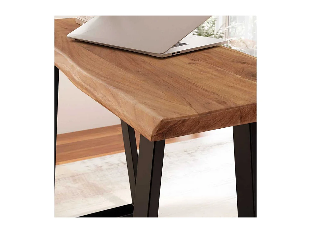 Bürotisch Laptopschreibtisch aus Akazie Massivholz mit Trapezgestell