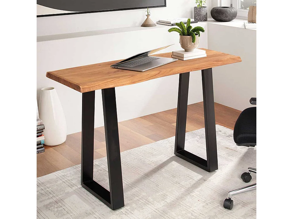 Bürotisch Laptopschreibtisch aus Akazie Massivholz mit Trapezgestell