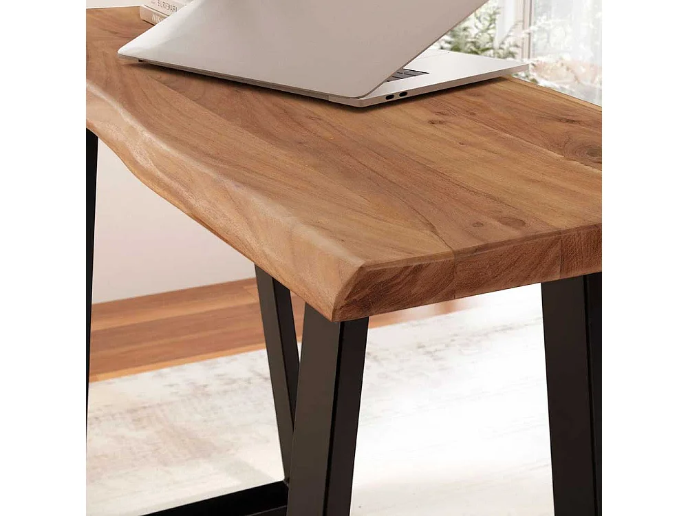 Bürotisch Laptopschreibtisch aus Akazie Massivholz mit Trapezgestell