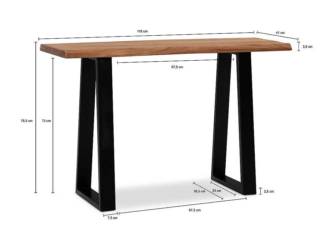 Bürotisch Laptopschreibtisch aus Akazie Massivholz mit Trapezgestell