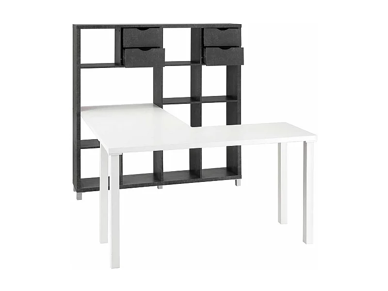 Bürotisch in Weiß und Beton Grau Regalen