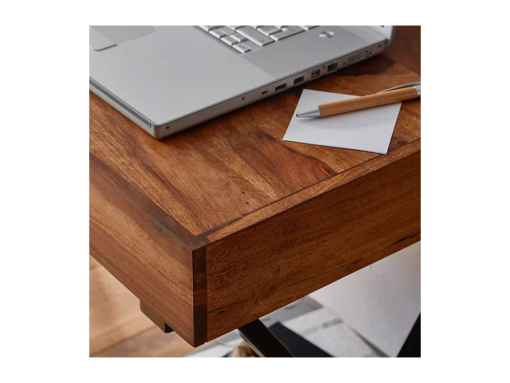 Design Schreibtisch aus Sheesham Massivholz und Stahl 120 cm breit
