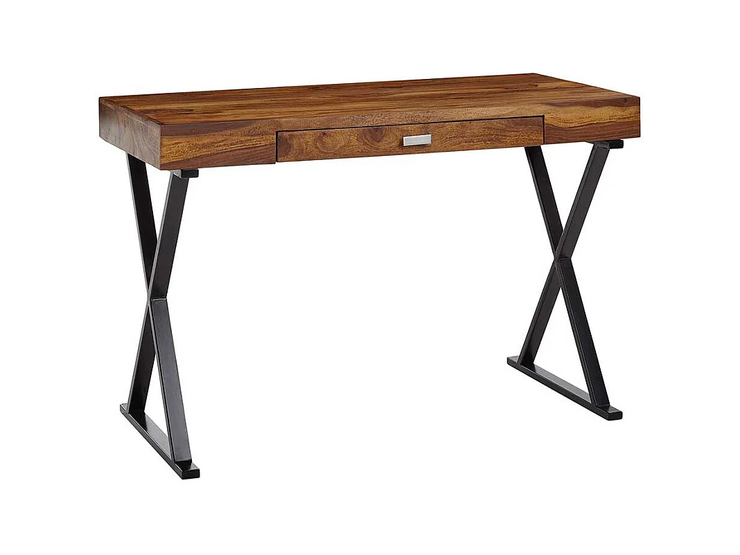 Design Schreibtisch aus Sheesham Massivholz und Stahl 120 cm breit