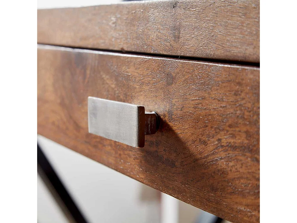 Design Schreibtisch aus Sheesham Massivholz und Stahl 120 cm breit