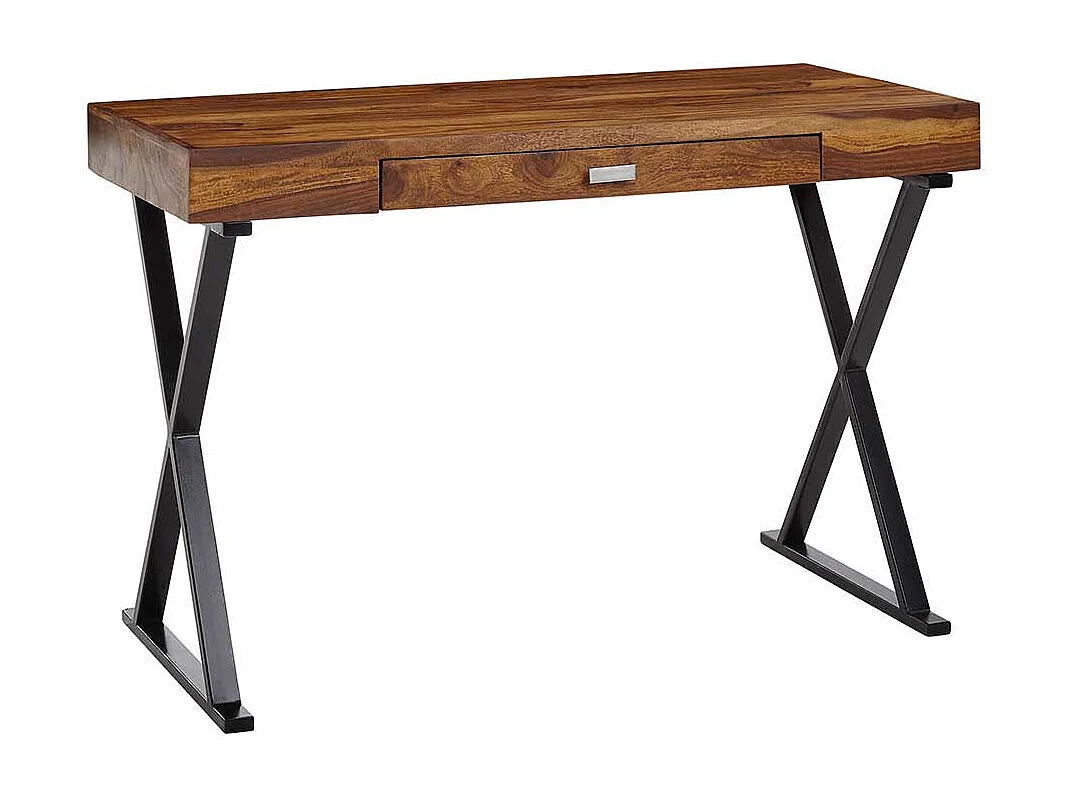 Design Schreibtisch aus Sheesham Massivholz und Stahl 120 cm breit