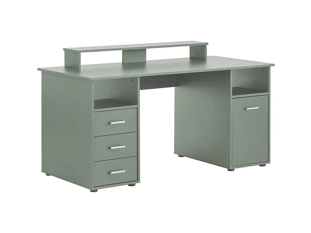 Schreibtisch Bürotisch in Graugrün mit drei Schubladen