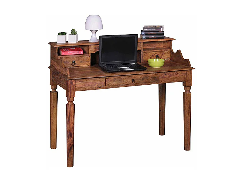 PC Tisch aus Sheesham Massivholz mit Aufsatz