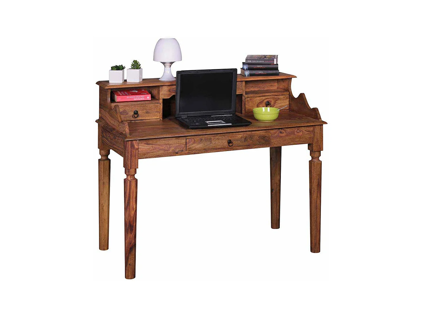 PC Tisch aus Sheesham Massivholz mit Aufsatz
