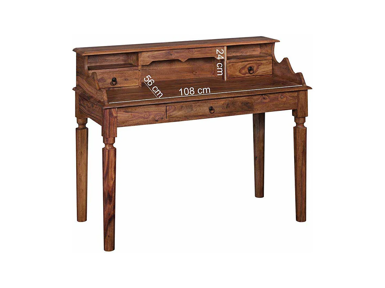 PC Tisch aus Sheesham Massivholz mit Aufsatz