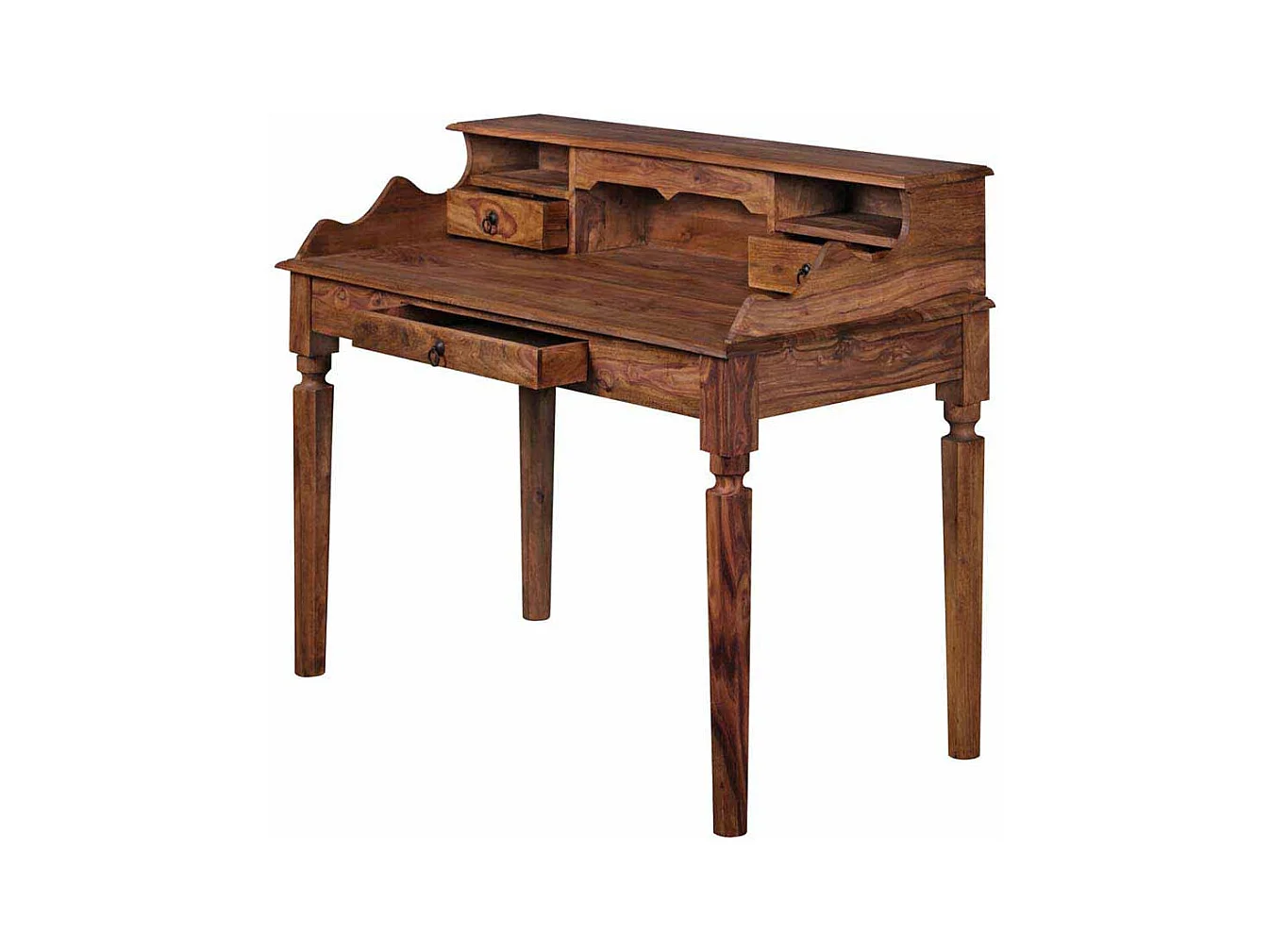 PC Tisch aus Sheesham Massivholz mit Aufsatz