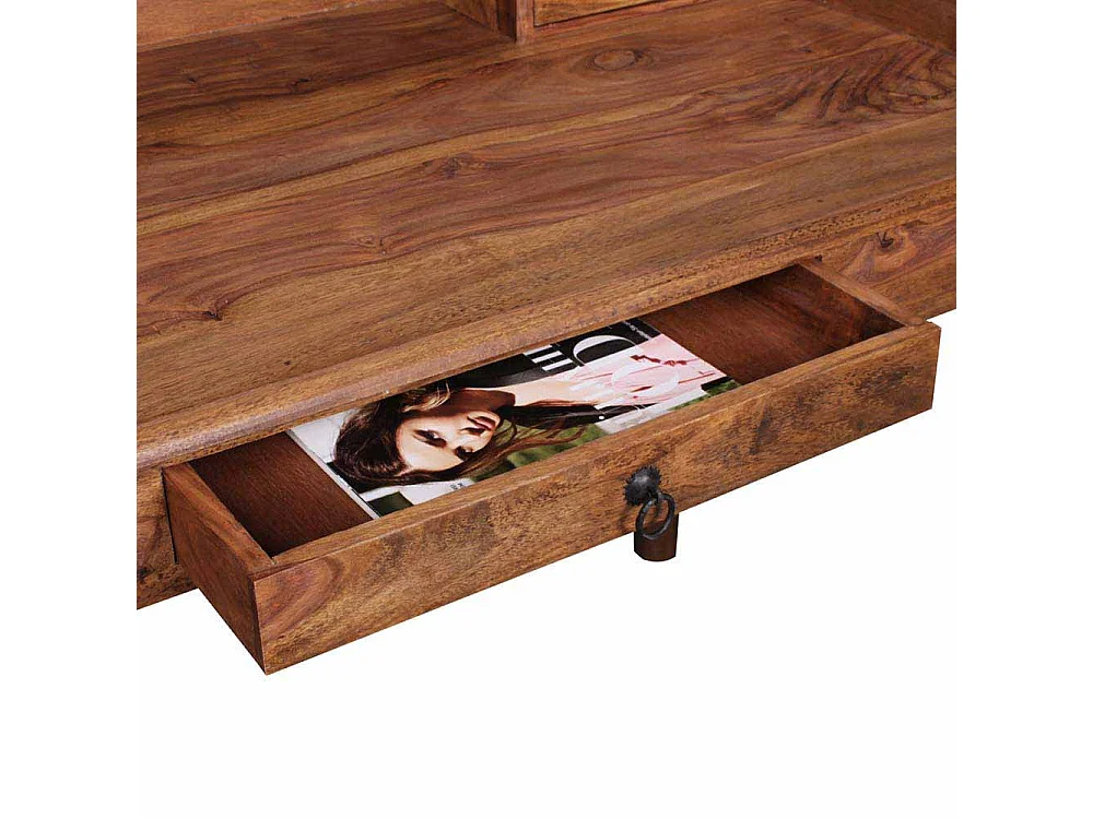 PC Tisch aus Sheesham Massivholz mit Aufsatz