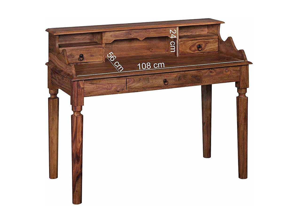 PC Tisch aus Sheesham Massivholz mit Aufsatz