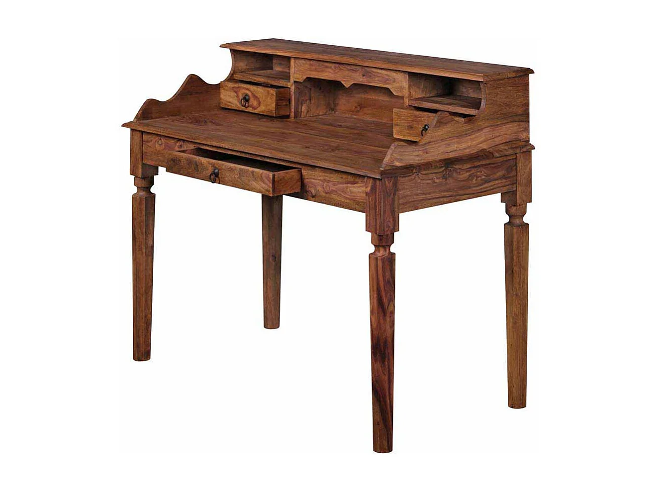 PC Tisch aus Sheesham Massivholz mit Aufsatz