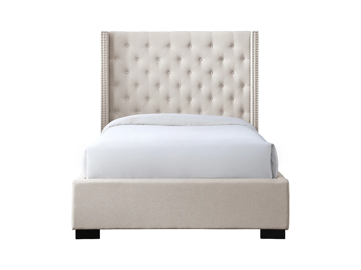 Bett 120 x 200 cm + Kopfteil gepolstert + Matratze - Stoff Beige - MASSIMO