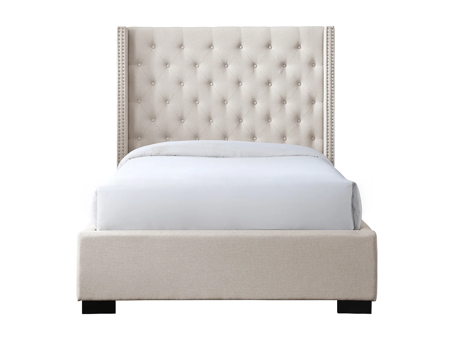 Letto 120 x 200 cm con testata trapuntata in Tessuto Beige + Materasso - MASSIMO