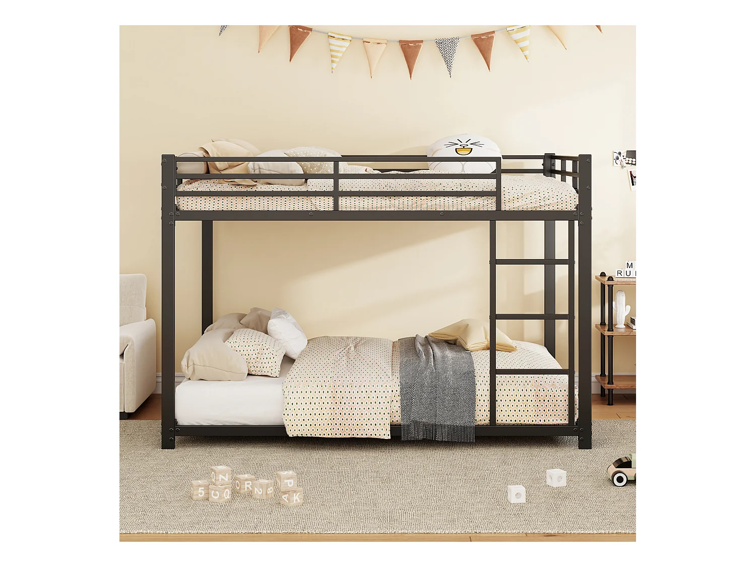 Lit superposé 140x200 cm en métal noir – Design classique, pour enfants et adolescents