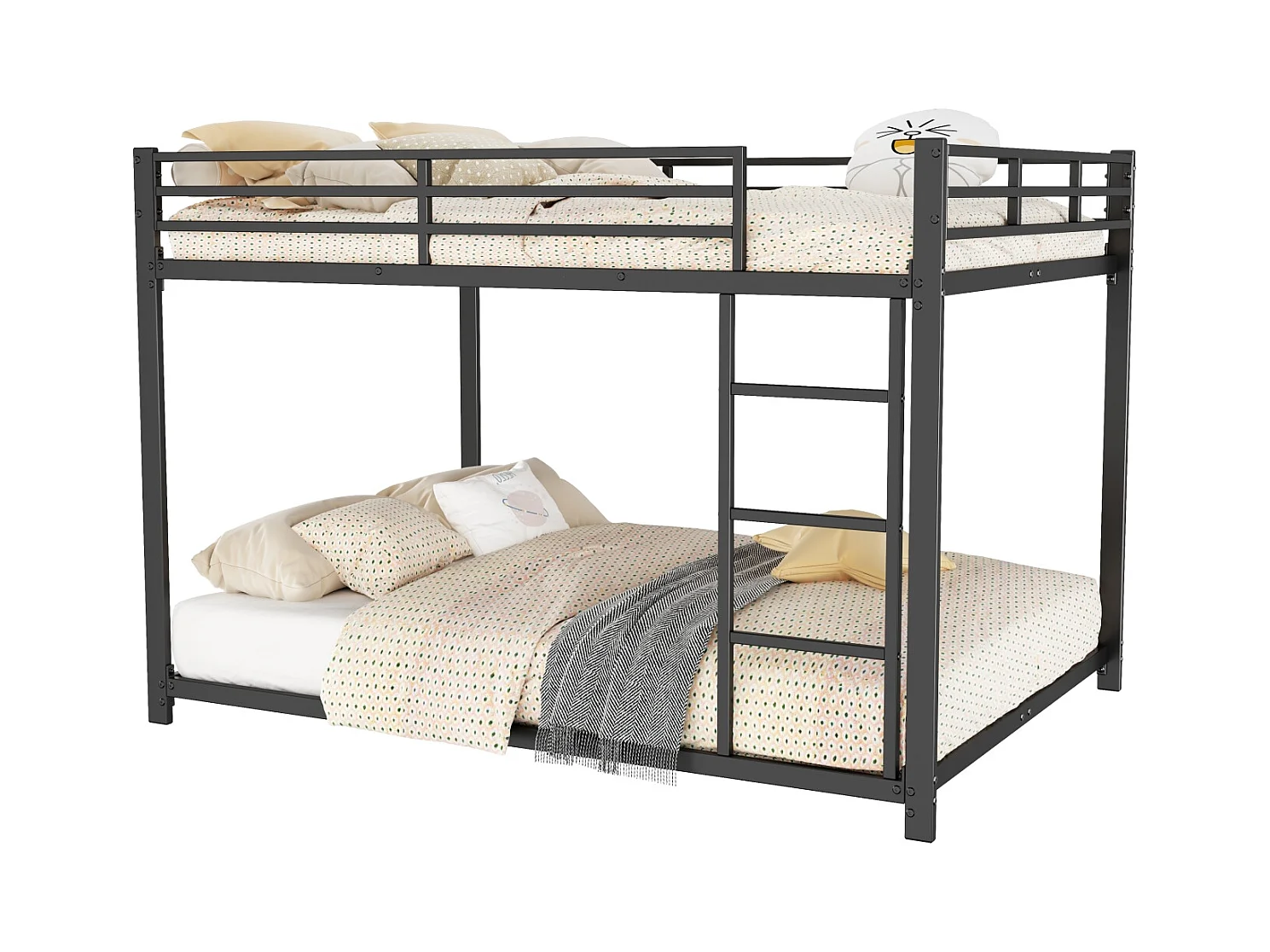 Lit superposé 140x200 cm en métal noir – Design classique, pour enfants et adolescents