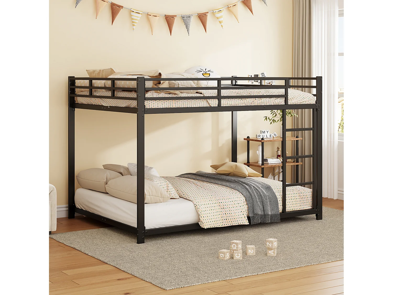 Lit superposé 140x200 cm en métal noir – Design classique, pour enfants et adolescents