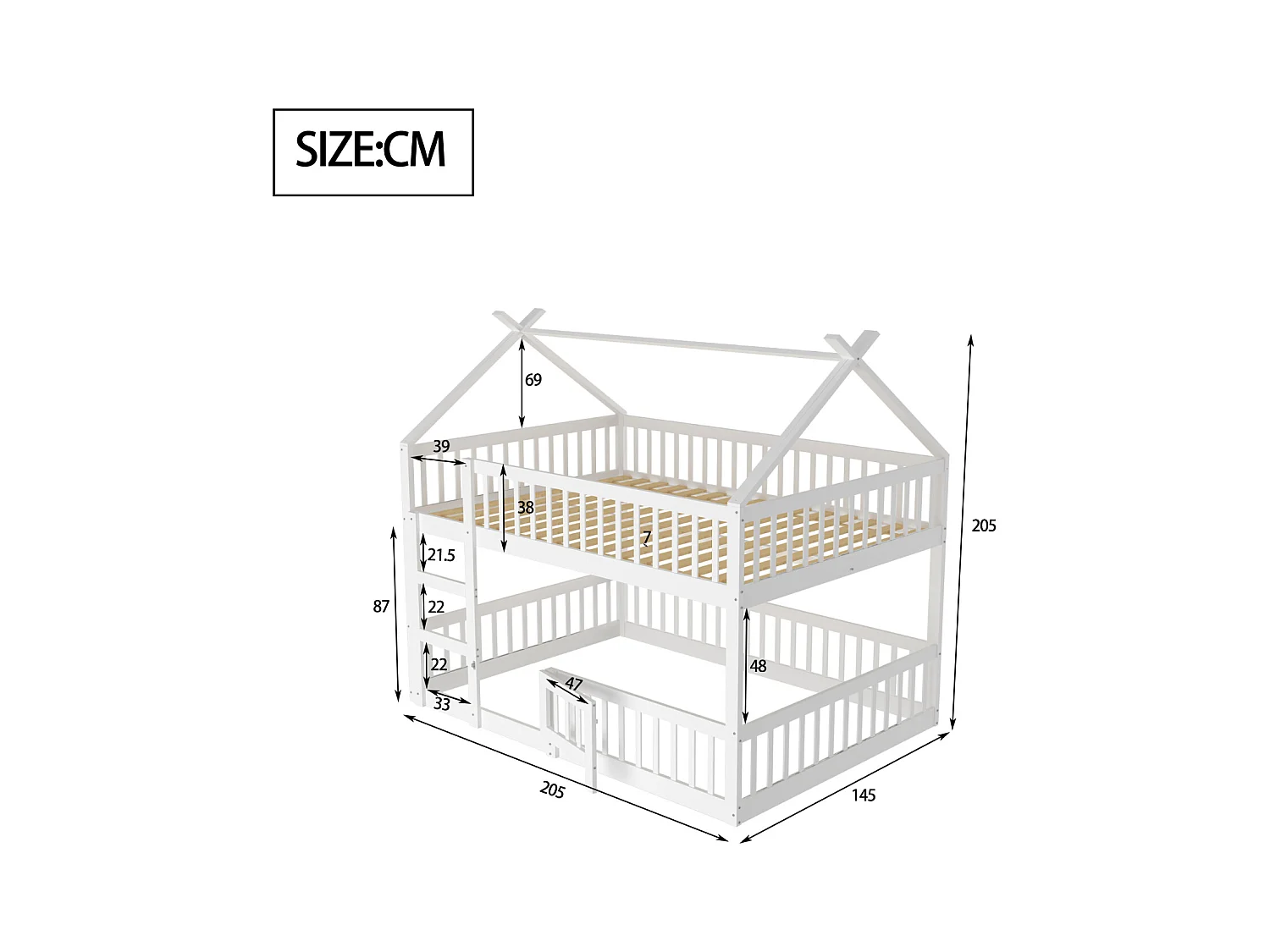 Letto a castello familiare 140x200 cm in legno massello con scaletta – Design loft per bambini, colore bianco