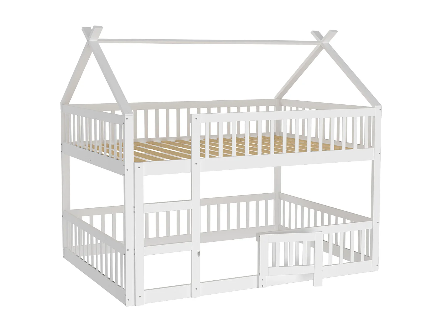 Lit superposé familial 140x200 cm en bois massif avec escalier – Design loft pour enfants, coloris blanc